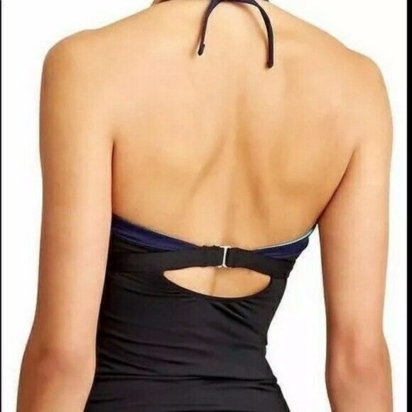 ATHLETA Black Navy Textural Bandeau Tankini Swim - Picture 2 of 5